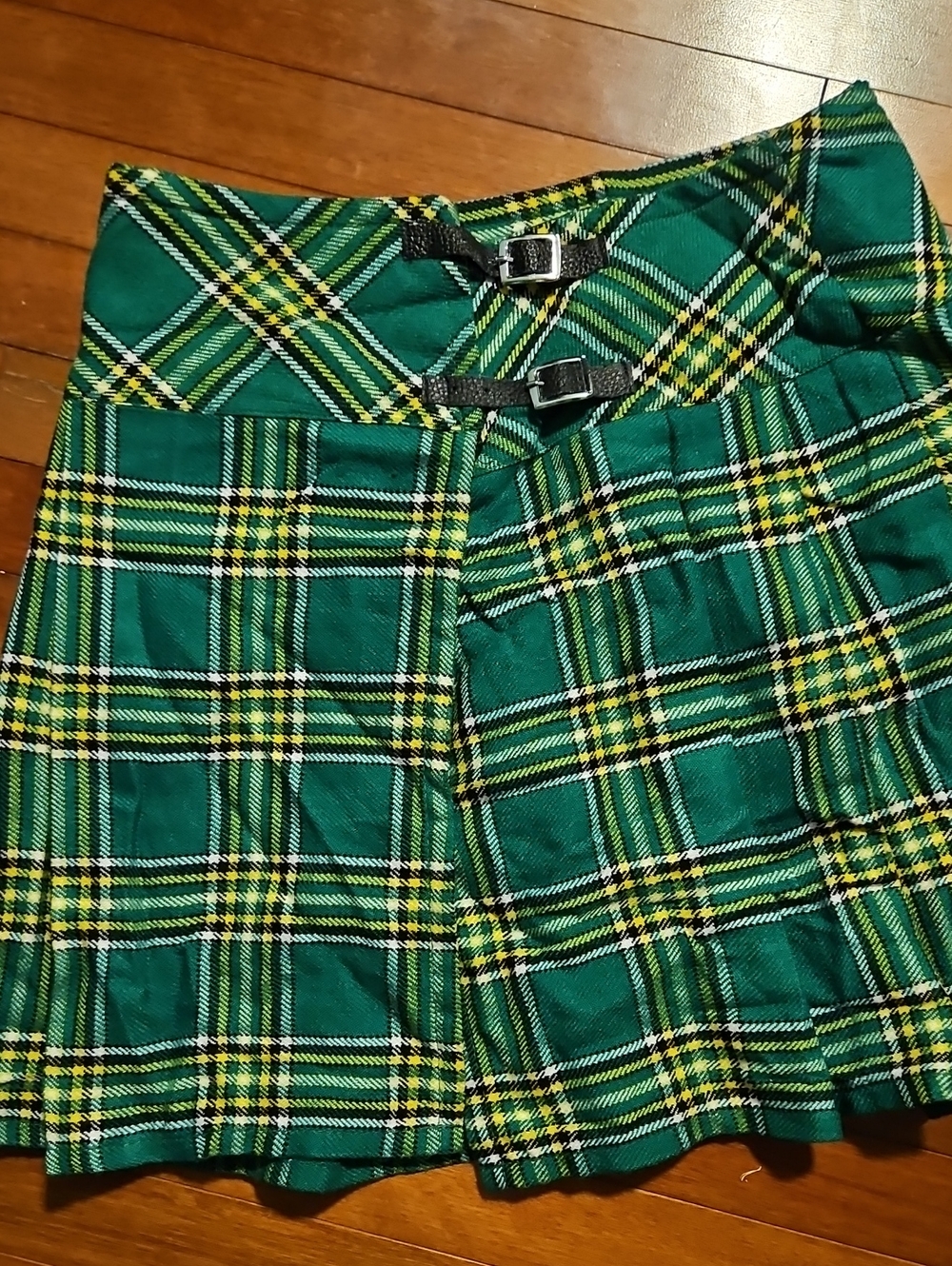 5FOR$30 Green Plaid Pleated Kilt with Buckle Detail
